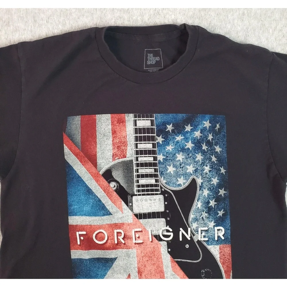 Foreigner Shirt Mens Medium Black 2019 U.S. Tour Guitar Flag Graphic Tee - Picture 3 of 10